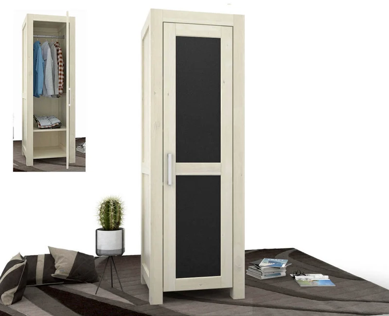 NATURA Leather Kleiderschrank 1-Türig mit Kleiderstange Massivholz