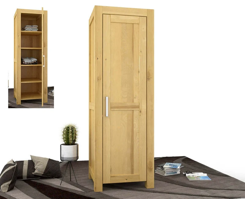 NATURA Kleiderschrank 1-Türig mit Regale Massivholz