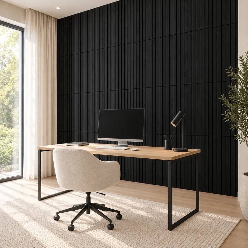 Charcoal Wood Slat Wall Panelling - 60 x 60 cm