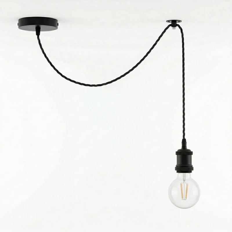Industrielle Minimalistische schwarze Pendelleuchte mit E27-Glühbirne und kabel~3640