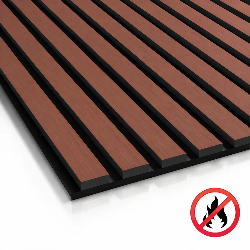 Fire Rated Veneered Slat Panel - Mahogany 240 x 60 cm