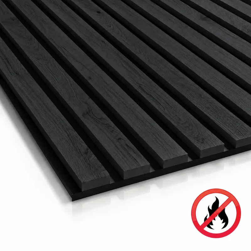 Fire Rated Veneered Slat Panel - Charcoal 240 x 60 cm