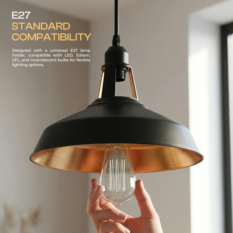 Industrie Pendelleuchte Schwarz Verstellbare Kabel Positionsleuchte E27 2m ~3666