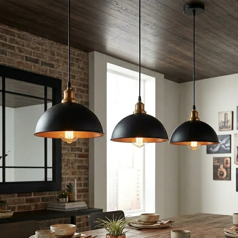 3er Hängelampe Schwarz innen Gold | Billardtisch Lampe ~3636