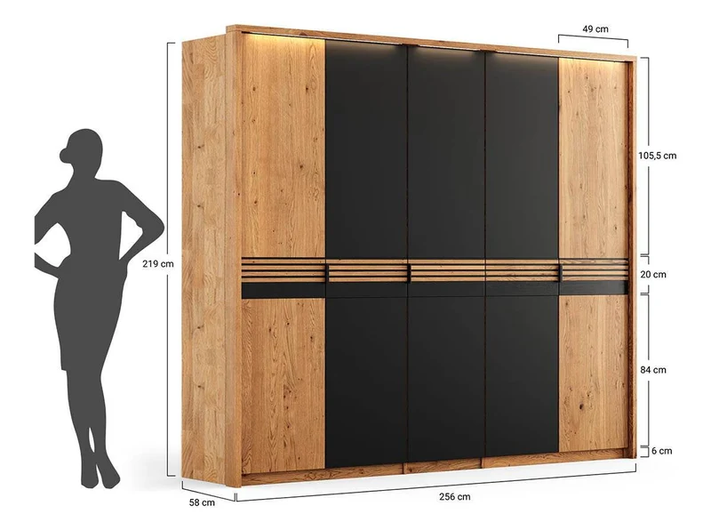 Moderner Kleiderschrank aus massiver Wildeiche | Beleuchteter Schrank Ravello 5 mit Glastür