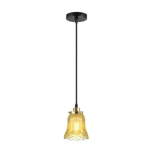 Vintage glas Pendelleuchte Industrie E27 Bernstein Lampenschirm~3615