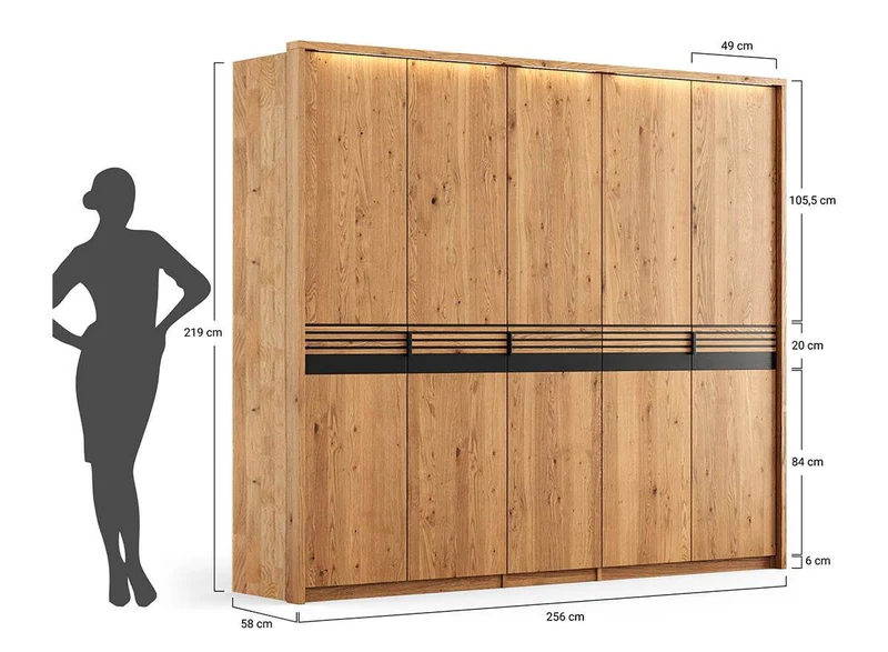 Moderner Kleiderschrank aus massiver Wildeiche | Beleuchteter Schrank Ravello 5