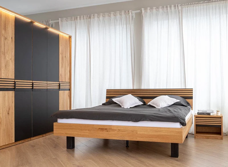 Modernes Bett aus massiver Wildeiche | Doppelbett Ravello