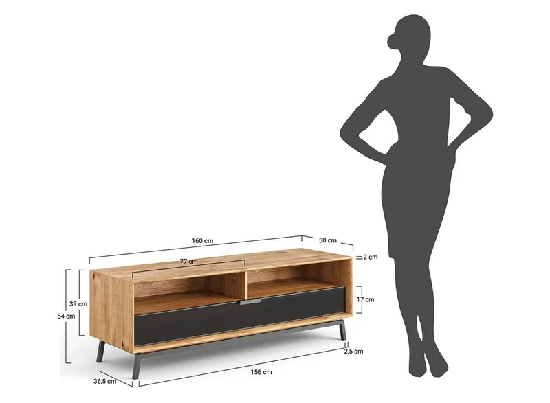 Industrial TV-Board aus massiver Eiche | Fernsehtisch Modern Loft mit Glastür