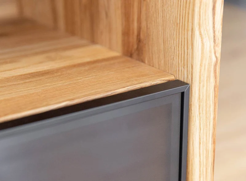 Industrial TV-Board aus massiver Eiche | Fernsehtisch Modern Loft mit Glastür
