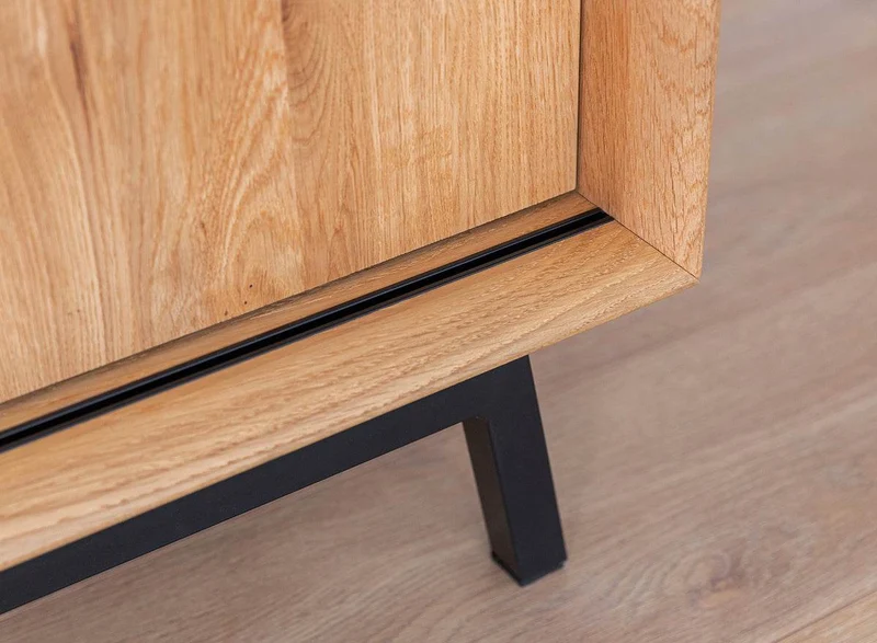Großes Industrial TV-Board aus massiver Eiche | Fernsehtisch Modern Loft mit Glastür