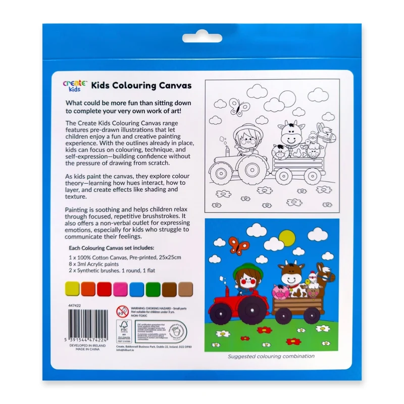 Create - Colouring & Painting Canvas Kit - Down on The Farm