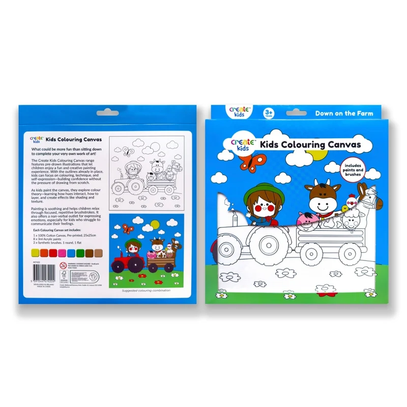 Create - Colouring & Painting Canvas Kit - Down on The Farm