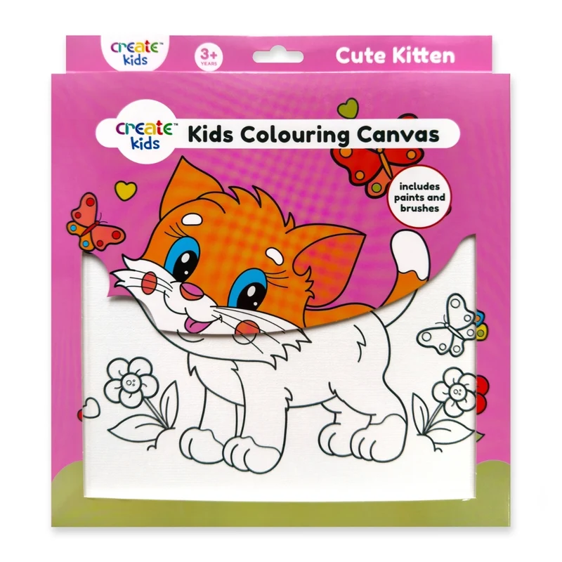 Create - Colouring & Painting Canvas Kit - Cute Kitten