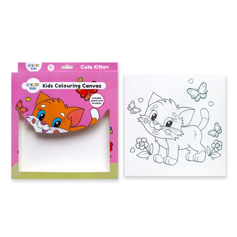 Create - Colouring & Painting Canvas Kit - Cute Kitten