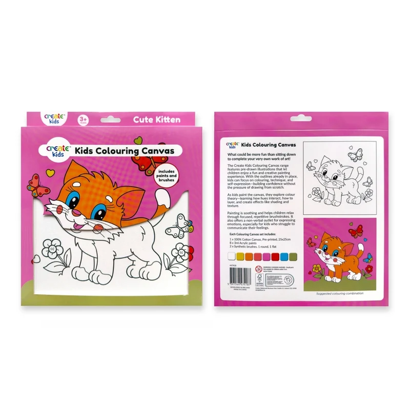 Create - Colouring & Painting Canvas Kit - Cute Kitten