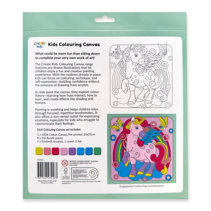 Create - Colouring & Painting Canvas Kit - Rainbow Unicorn