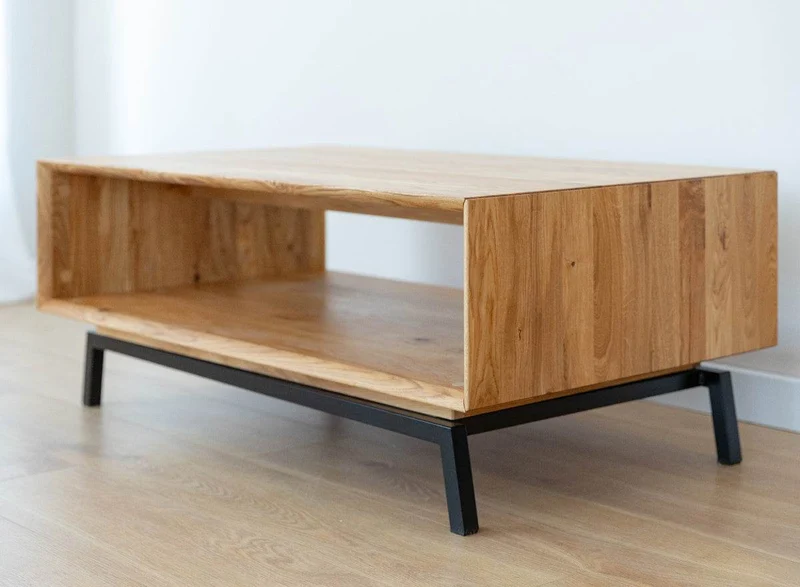 Industrial Couchtisch aus massiver Eiche | Beistelltisch Modern Loft
