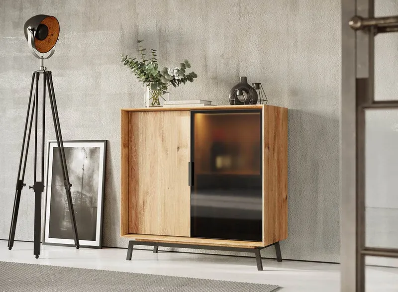 Industrial Sideboard mit Glastür | Kommode Modern Loft mit Weinregal