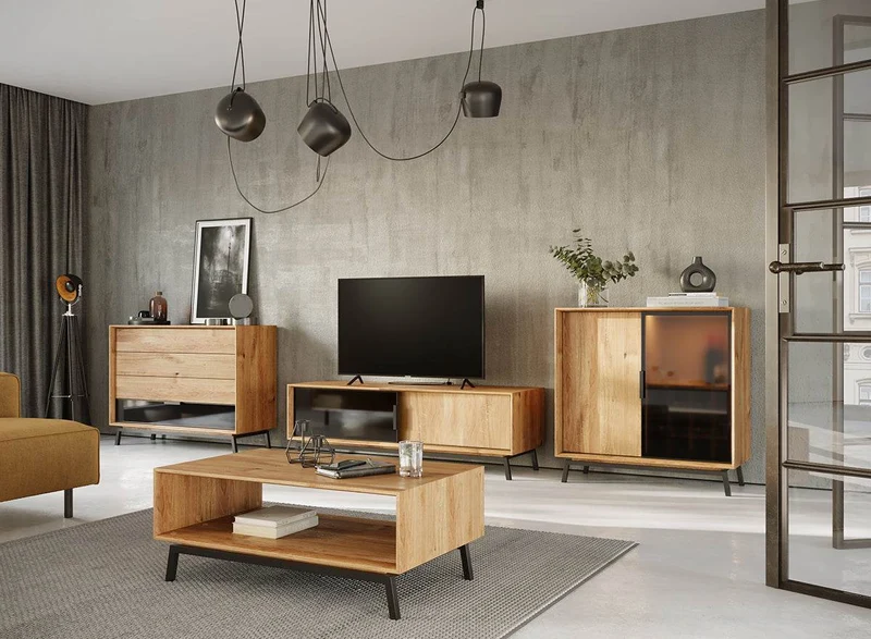 Industrial Sideboard mit Glastür | Kommode Modern Loft mit Weinregal