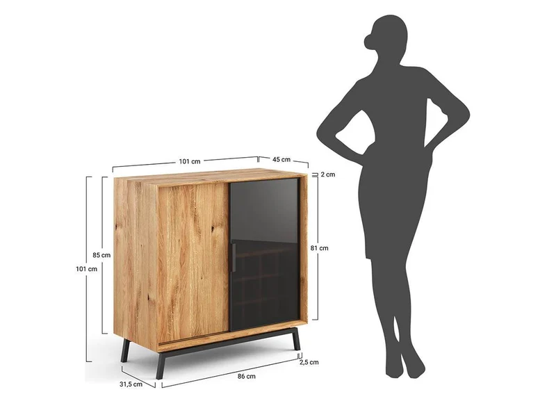 Industrial Sideboard mit Glastür | Kommode Modern Loft mit Weinregal