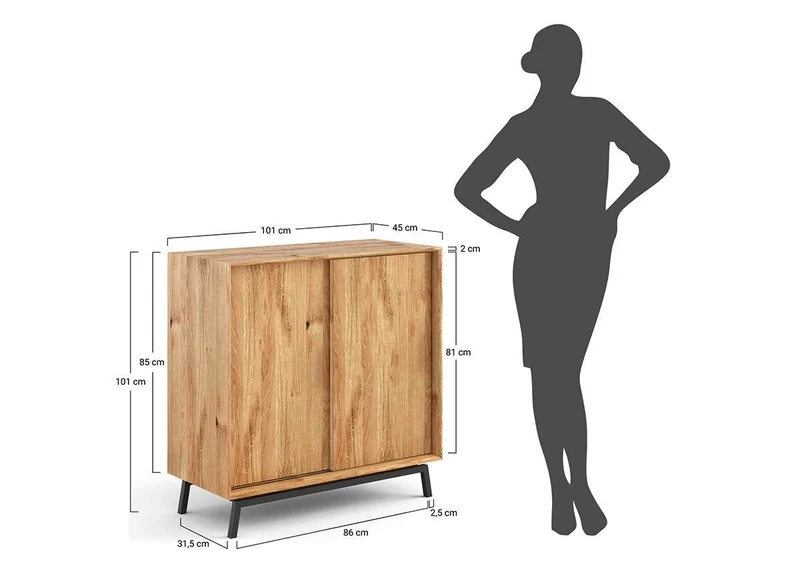 Industrial Sideboard mit Schiebetüren | Kommode Modern Loft mit Weinregal