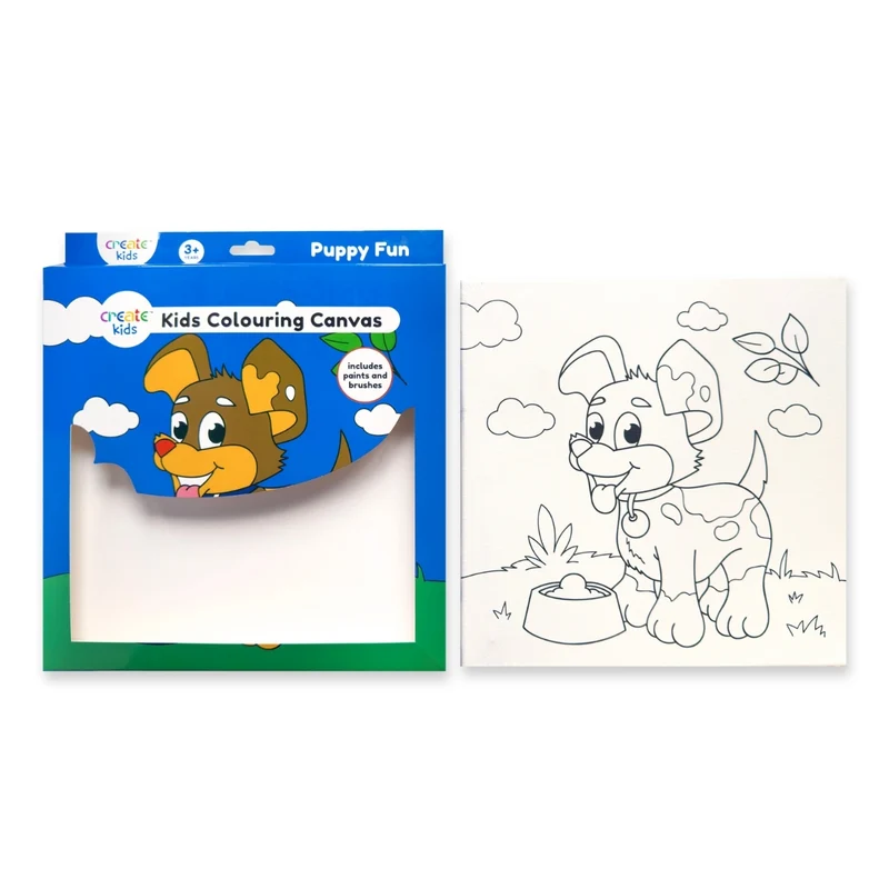 Create - Colouring & Painting Canvas Kit - Puppy Fun