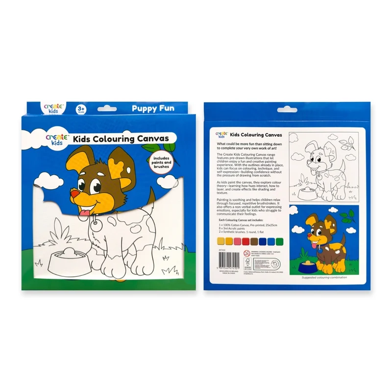 Create - Colouring & Painting Canvas Kit - Puppy Fun