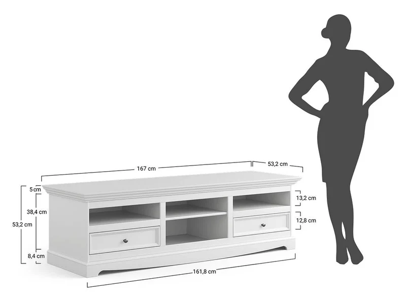 TV-Board Belluno Elegante in Weiß | Sideboard mit zwei Schubladen
