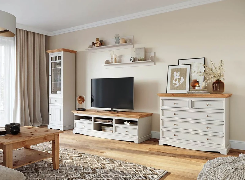 TV-Board Belluno Elegante in Weiß | Sideboard mit zwei Schubladen