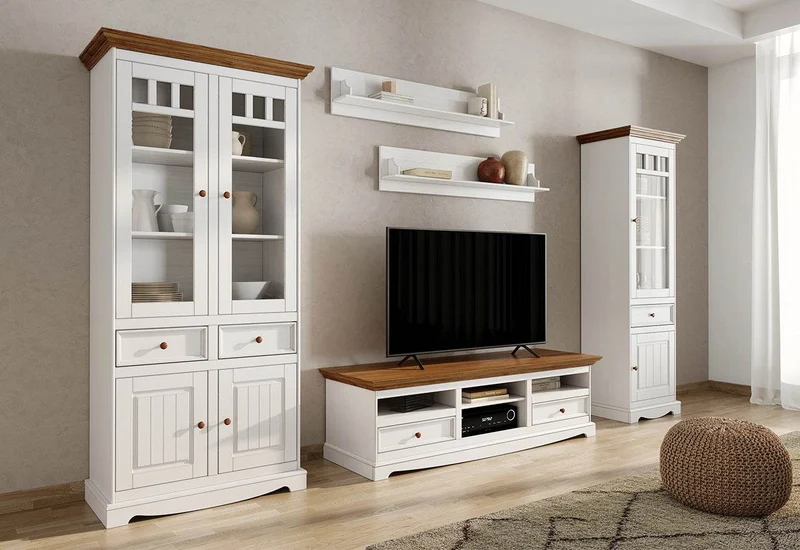 TV-Board Belluno Elegante in Weiß | Sideboard mit zwei Schubladen