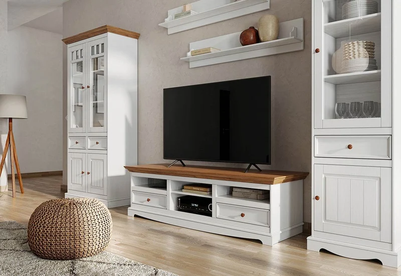 TV-Board Belluno Elegante in Weiß | Sideboard mit zwei Schubladen