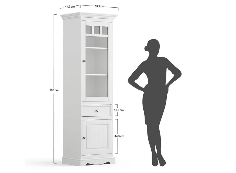 Schmale Standvitrine Belluno Elegante mit Glastür in Graphit