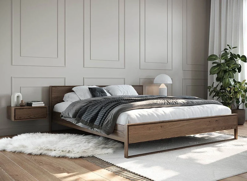 Modernes Bett Adria aus massiver Eiche in verschiedenen Größen
