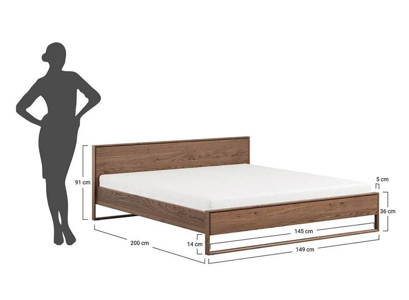 Modernes Bett Adria aus massiver Eiche in verschiedenen Größen