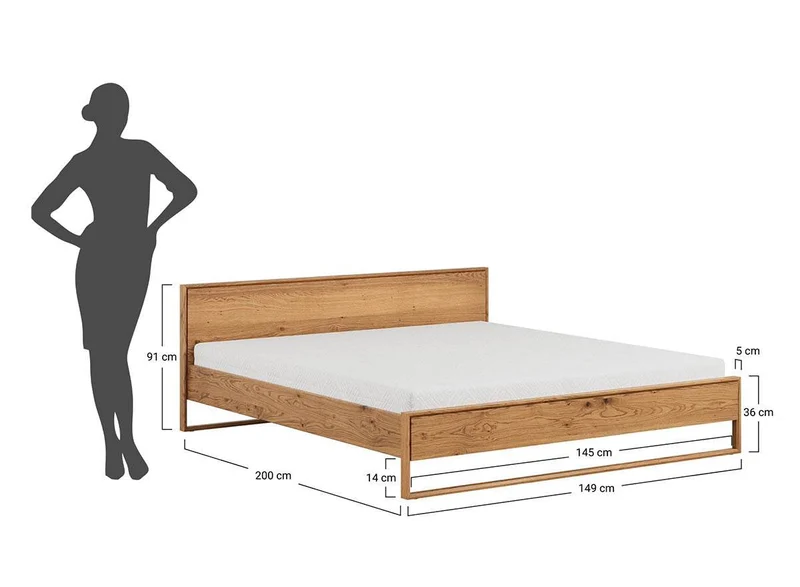 Modernes Bett Adria aus massiver Eiche in verschiedenen Größen