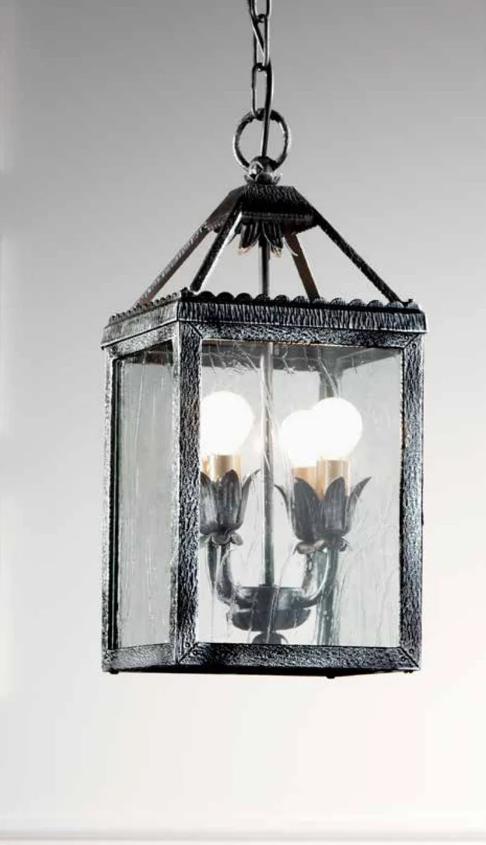 Casa Padrino Barock Kronleuchter Schwarz Silber B. 20 x T. 20 x H. 45 cm 4-flammig - Handgefertigte Leuchte aus Italien - Barock Leuchten