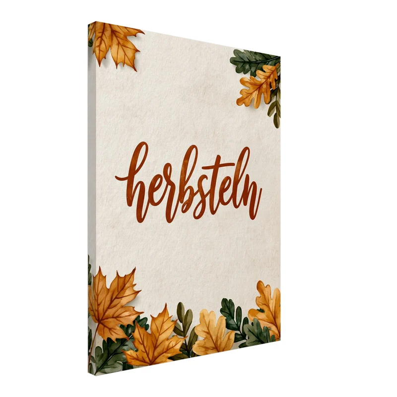 Herbsteln Schriftzug Blätter Leinwand