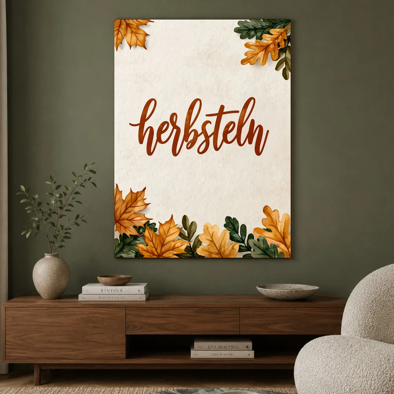 Herbsteln Schriftzug Blätter Leinwand