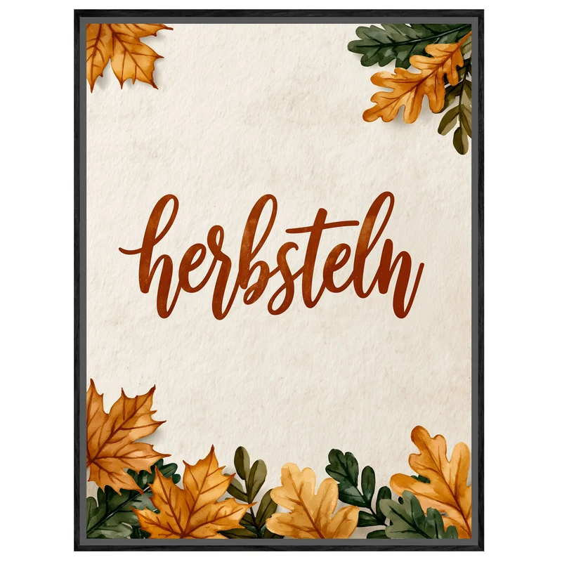 Herbsteln Schriftzug Blätter Leinwand