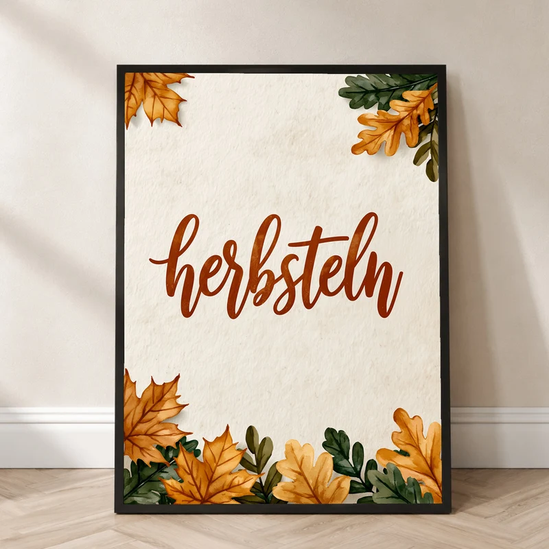 Herbsteln Schriftzug Blätter Poster
