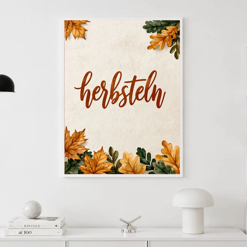 Herbsteln Schriftzug Blätter Poster