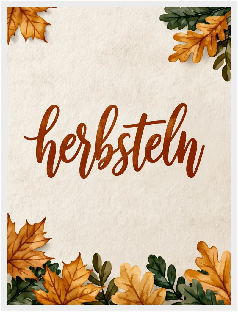 Herbsteln Schriftzug Blätter Poster