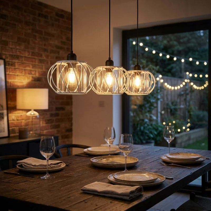 Hängeleuchte mit 3-flammige Kristallglas-Schirm | Decken Pendelleuchte~3608