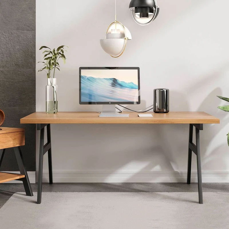 Industrial Schreibtisch aus massiver Eiche | Tisch ARN mit Beisteller