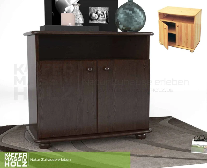 Claudia Kommode Sideboard aus 100% Bio Kiefer Massivholz | 2-Türig | 1 Regal