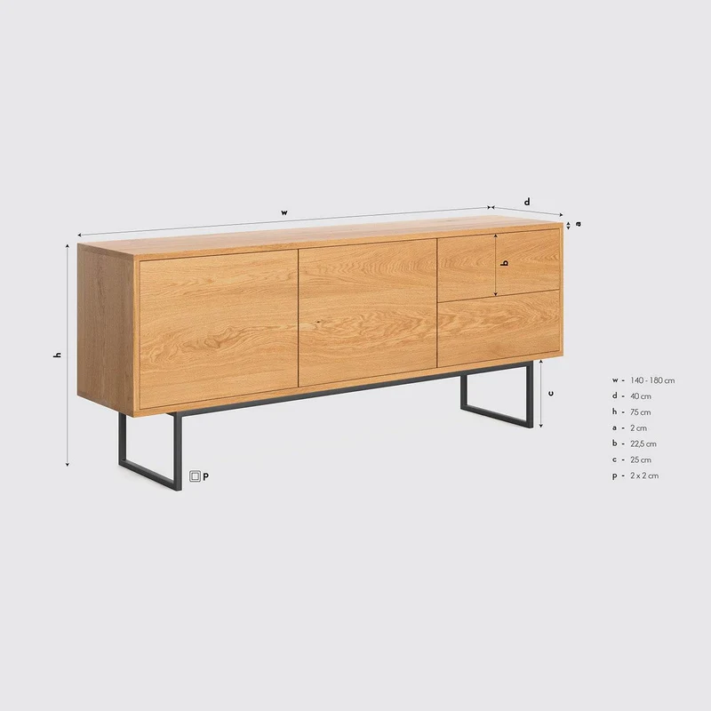 Industrial Sideboard aus massiver Eiche | Zweitürige Kommode Rekker mit zwei Schubladen - in verschiedenen Größen