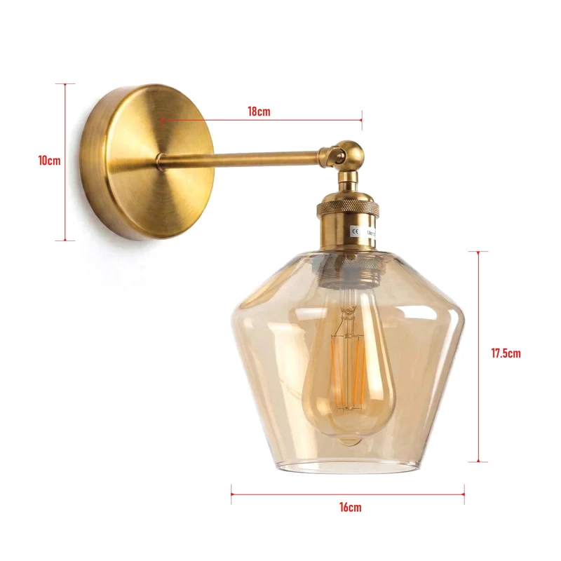 Schwenkbare Messing-Wandleuchte mit Klarglas | Vintage Wandlampe E27 ~3588