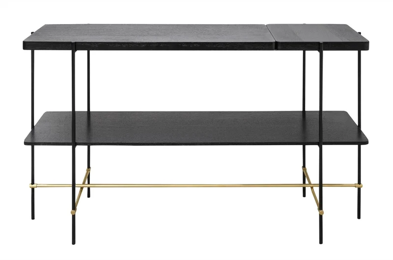 Casa Padrino Luxus Konsole Gold / Schwarz 140 x 40 x H. 90 cm - Konsolentisch mit gebürstetem Edelstahlgestell und schwarzen Eichenfurnier Flächen - Luxus Möbel