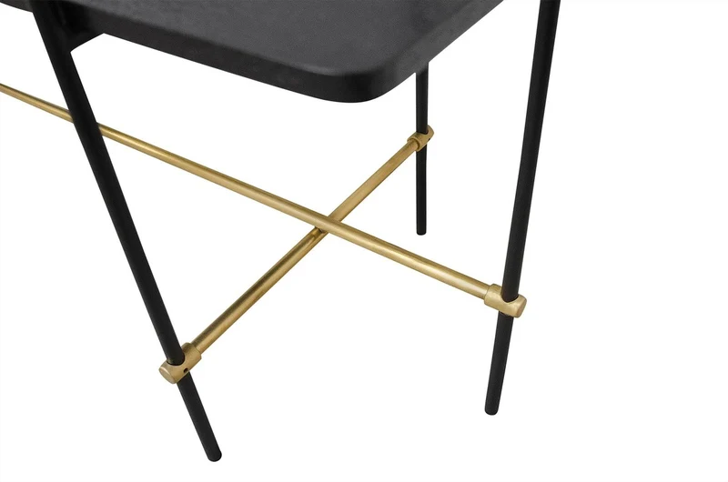 Casa Padrino Luxus Konsole Gold / Schwarz 140 x 40 x H. 90 cm - Konsolentisch mit gebürstetem Edelstahlgestell und schwarzen Eichenfurnier Flächen - Luxus Möbel